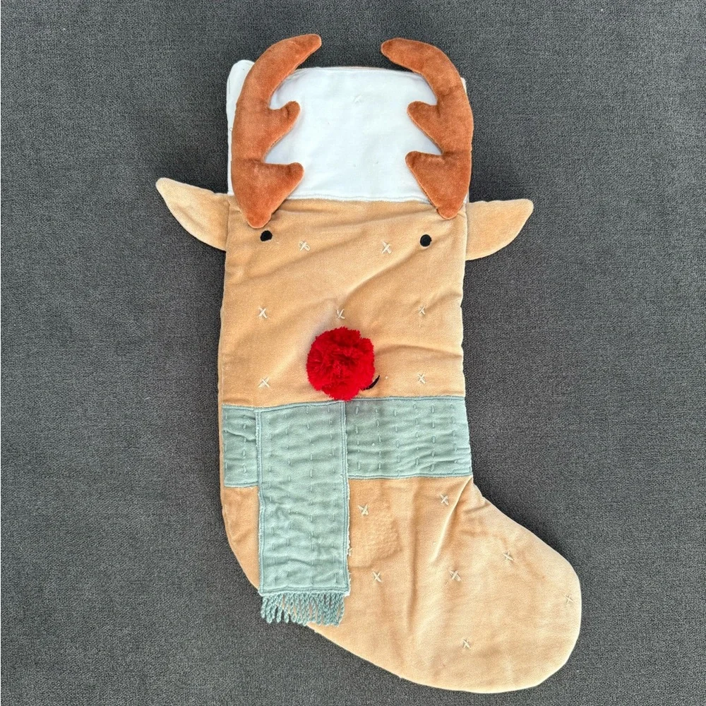 Crate & Barrel Wonderland Velvet Reindeer Kids Christmas Stocking